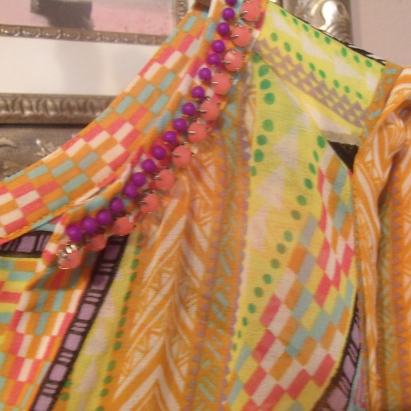 Hale Bob Multicolor Jeweled Neck Sheer Top - Picture 4 of 8